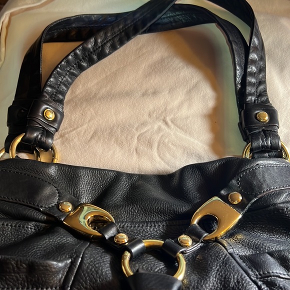 B. Makowsky Black Leather Gold Accent Shoulder bag - Picture 6 of 7